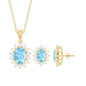 Natural Oval Aquamarine Necklace and Earrings Set with Certificate