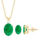 Genuine Emerald Solitaire Pendant and Earrings Set with Lab Grown Diamond