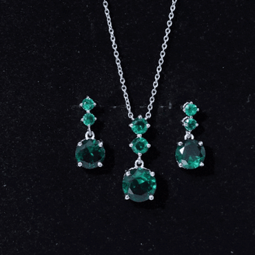 Certified Lab Created Emerald Dangle Necklace Earrings Set