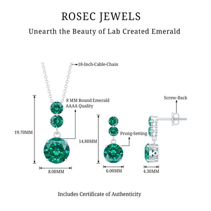 Certified Lab Created Emerald Dangle Necklace Earrings Set