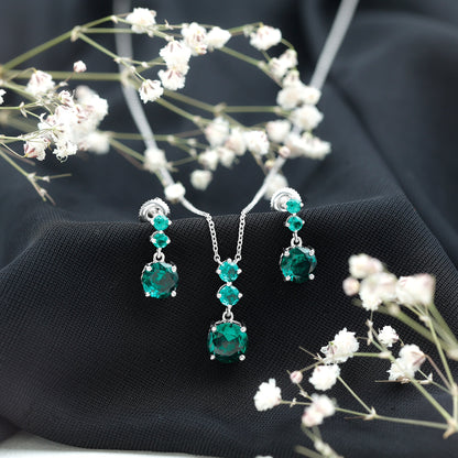 Certified Lab Created Emerald Dangle Necklace Earrings Set