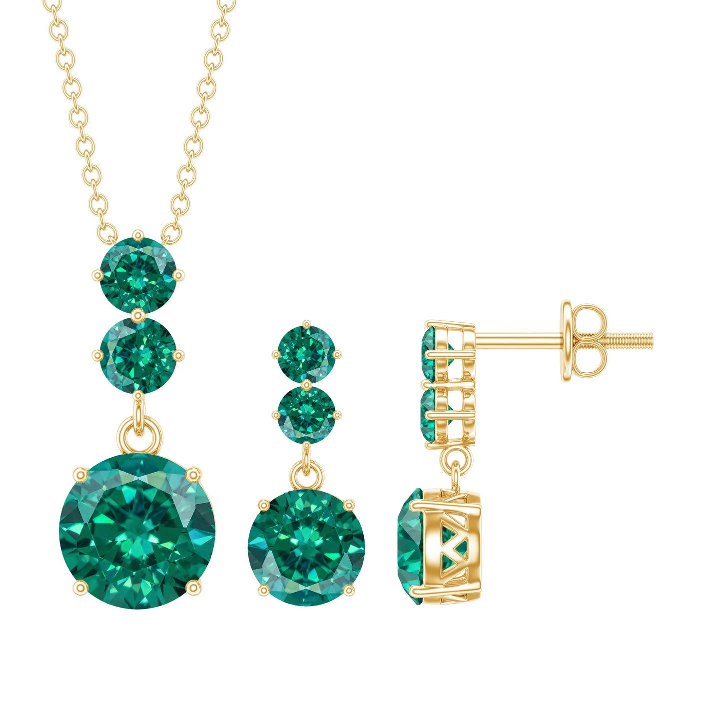 Certified Lab Created Emerald Dangle Necklace Earrings Set