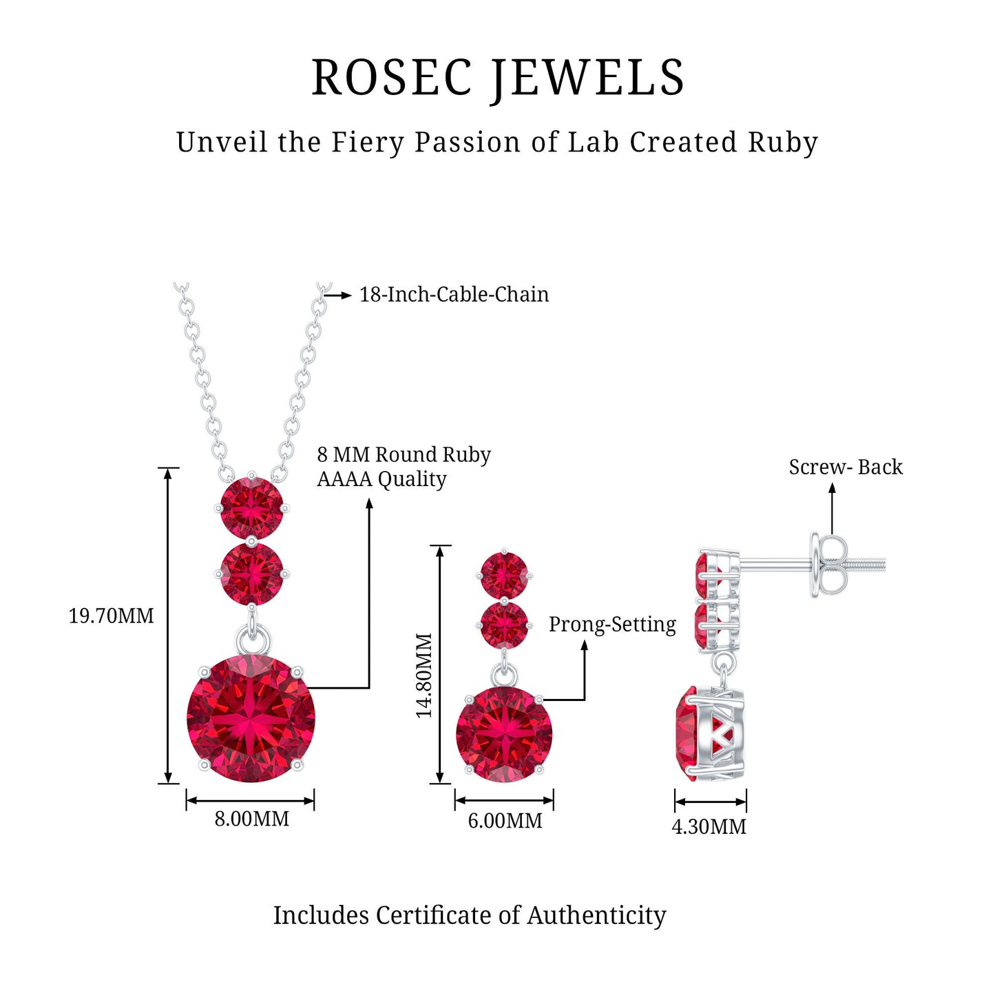 Lab Created Ruby Three Stone Dangle Jewelry Set