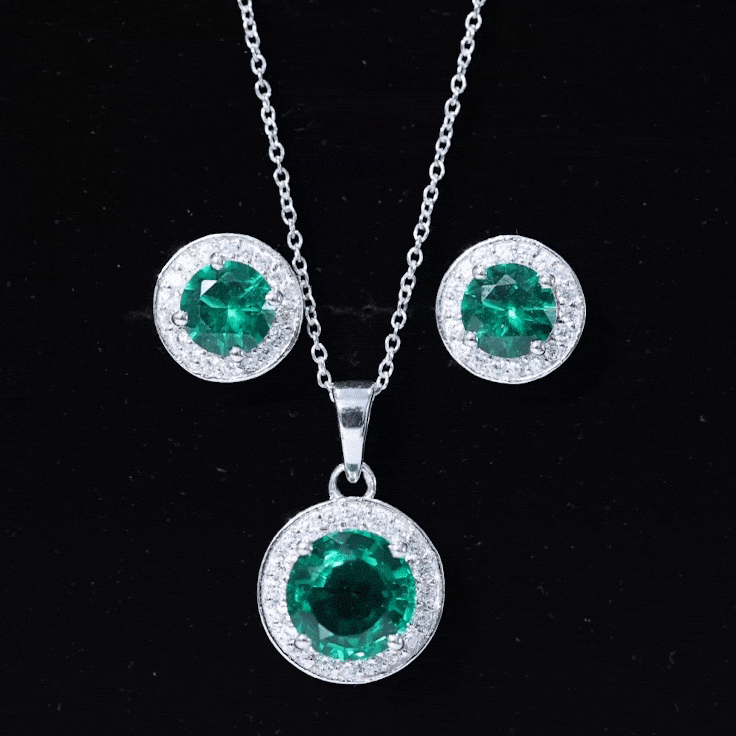 Certified Lab Grown Emerald Moissanite Bridal Jewelry Set