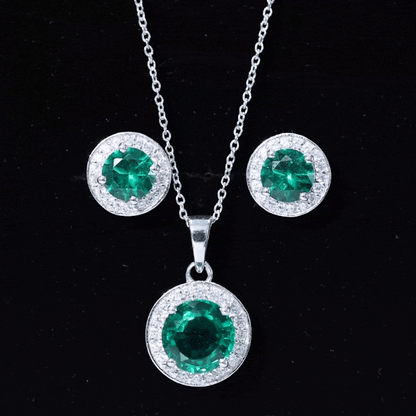 Certified Lab Grown Emerald Moissanite Bridal Jewelry Set