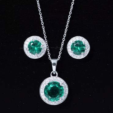 Certified Lab Grown Emerald Moissanite Bridal Jewelry Set