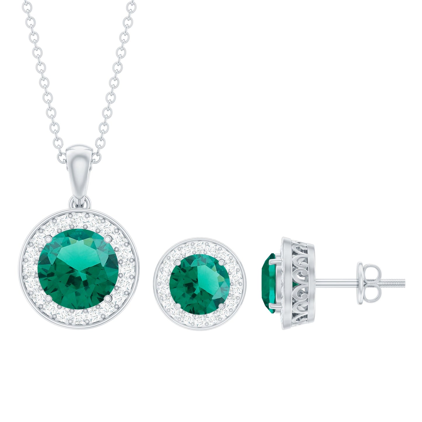 Certified Lab Grown Emerald Moissanite Bridal Jewelry Set