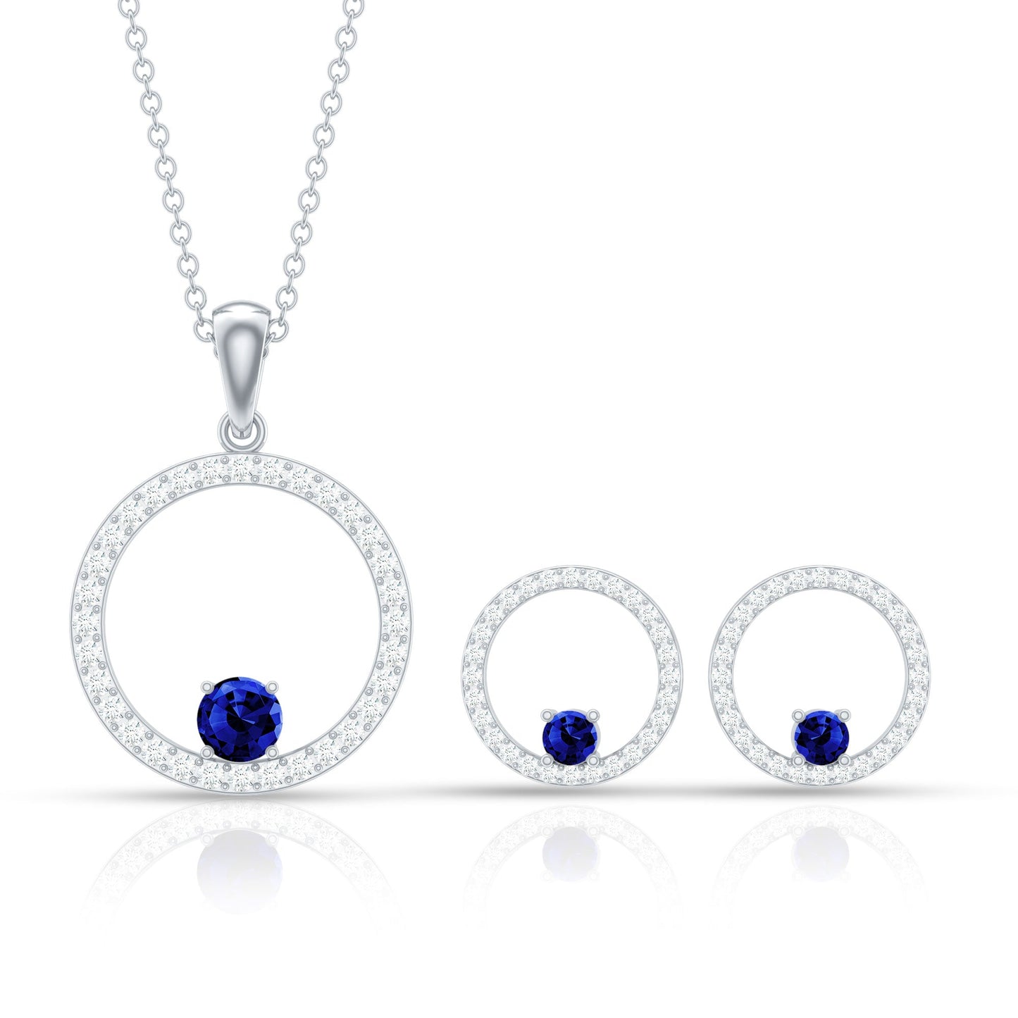 Lab Created Blue Sapphire and Moissanite Eternity Jewelry Set