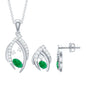 Minimalist Emerald and Diamond Necklace and Earrings Set