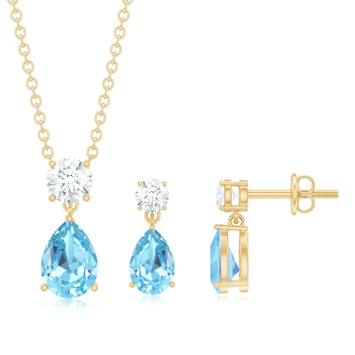 Real Pear Cut Aquamarine Teardrop Jewelry Set with Diamond