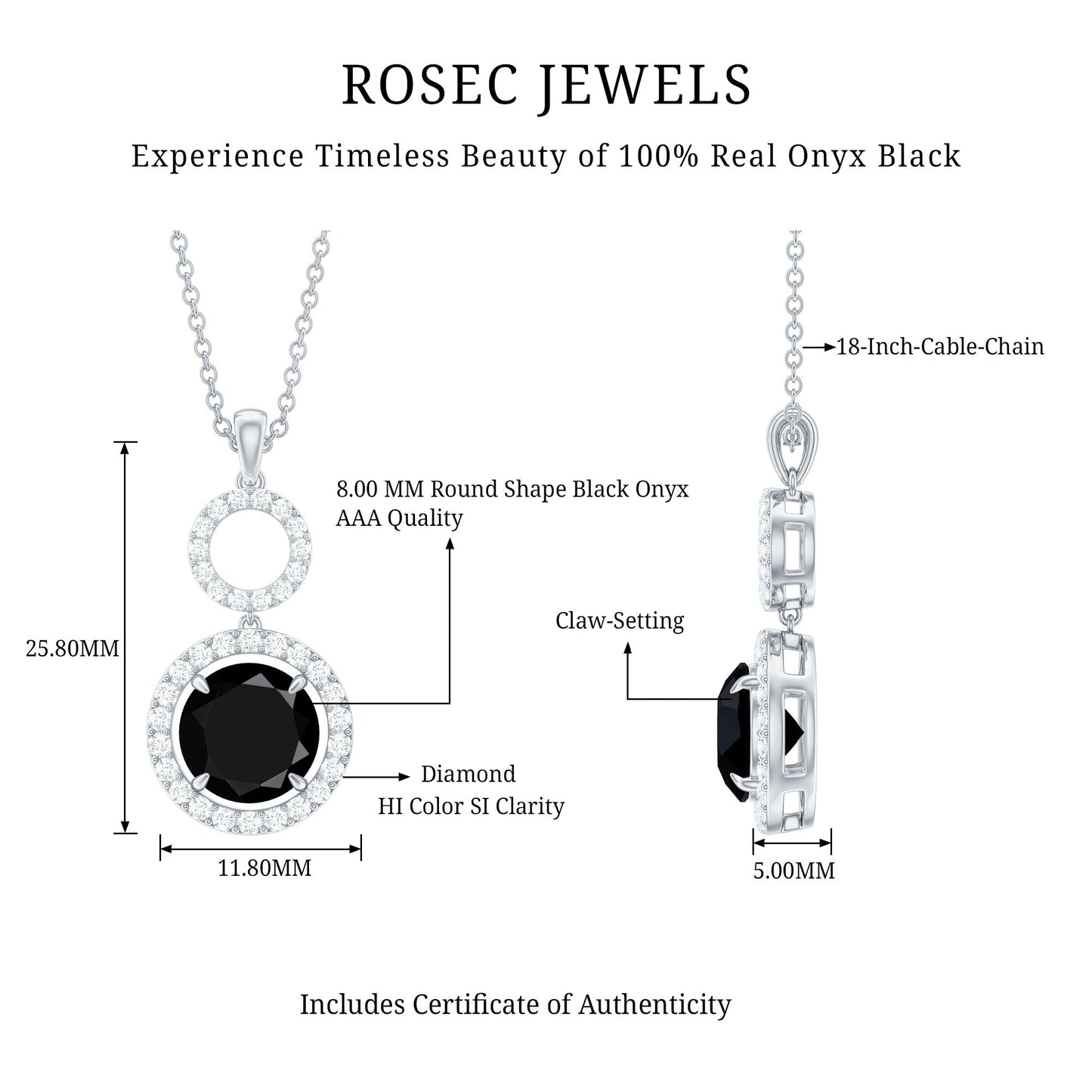 Classic 2 Carat Black Onyx Diamond Drop Necklace