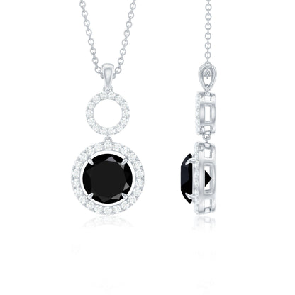 Real 2.6 Carat Black Spinel Drop Pendant Necklace with Diamond