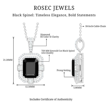 Black Spinel Vintage Inspired Pendant Necklace With Diamond Accent