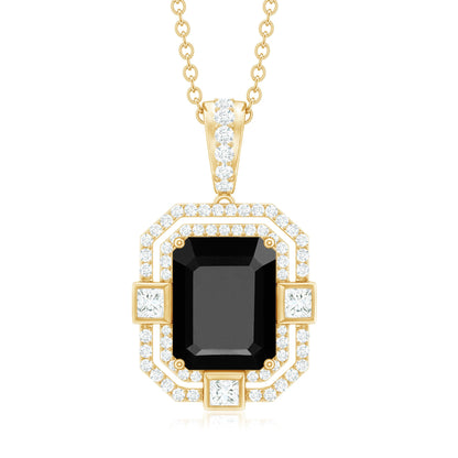 Black Spinel Vintage Inspired Pendant Necklace With Diamond Accent