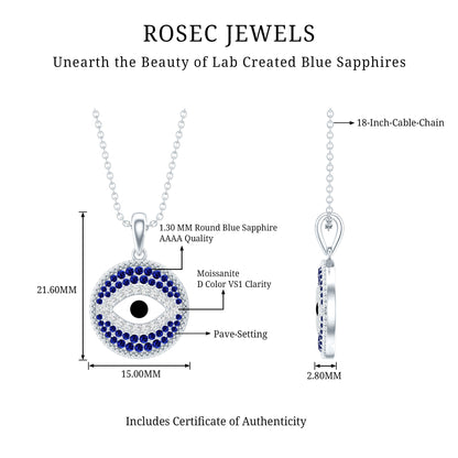 Evil Eye Necklace with Lab Grown Blue Sapphire and Moissanite