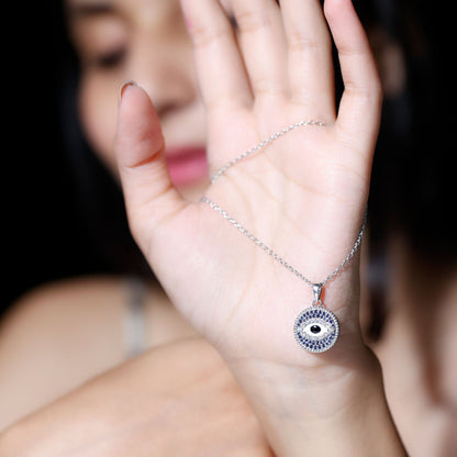 Evil Eye Necklace with Lab Grown Blue Sapphire and Moissanite