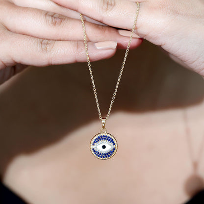 Evil Eye Necklace with Lab Grown Blue Sapphire and Moissanite