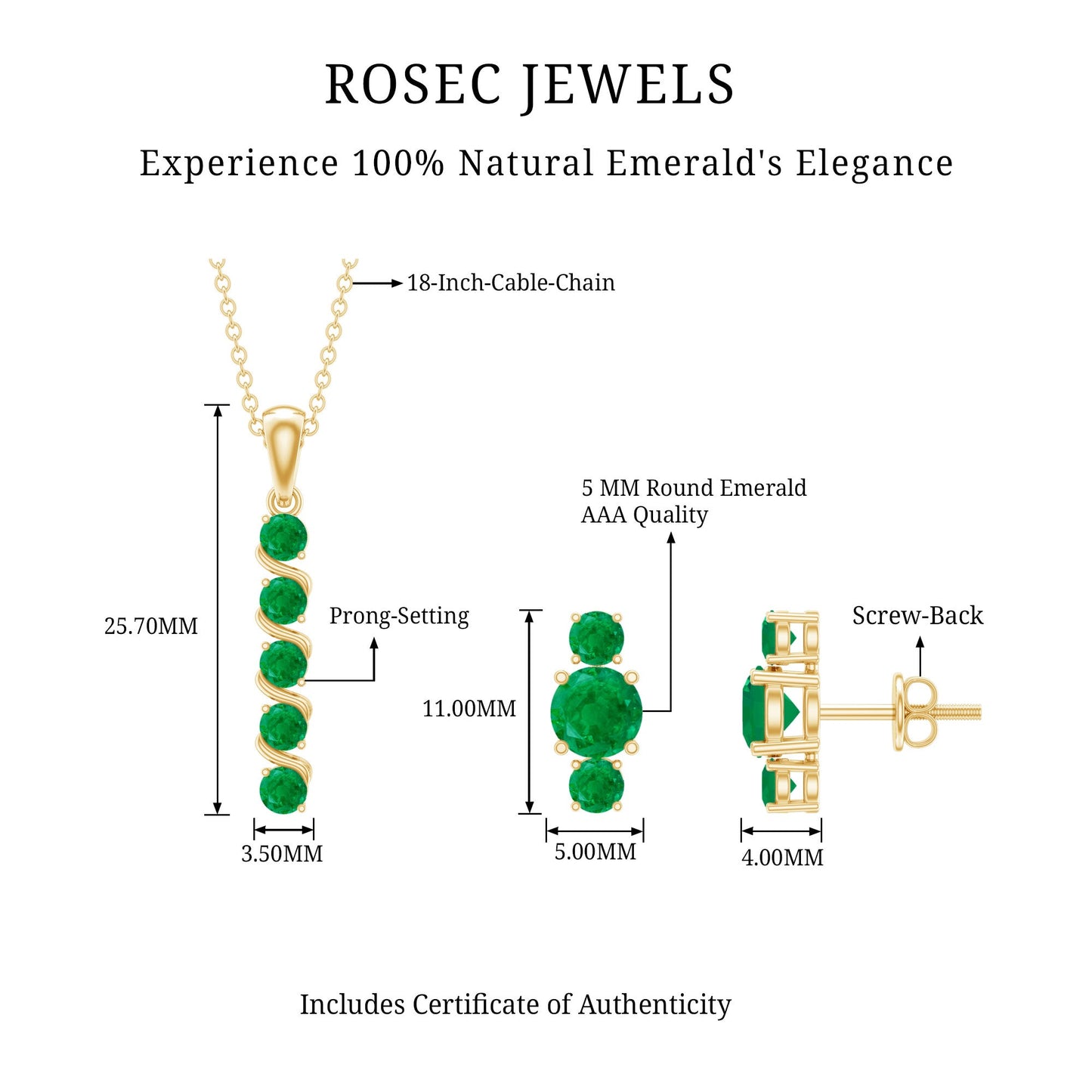 Natural Emerald Bar Necklace and Earring Set