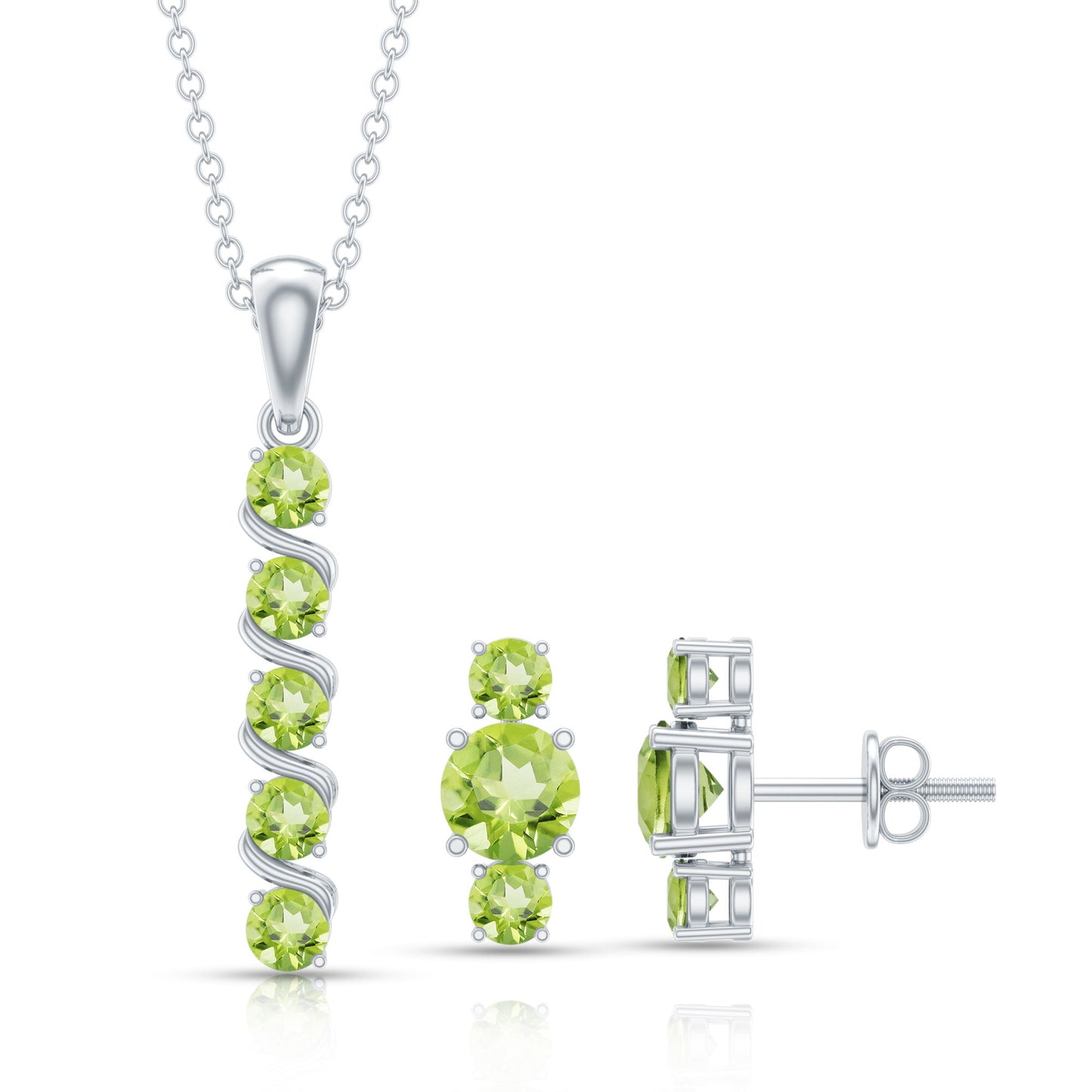 Round Cut Natural Peridot Bar Necklace and Earrings Set