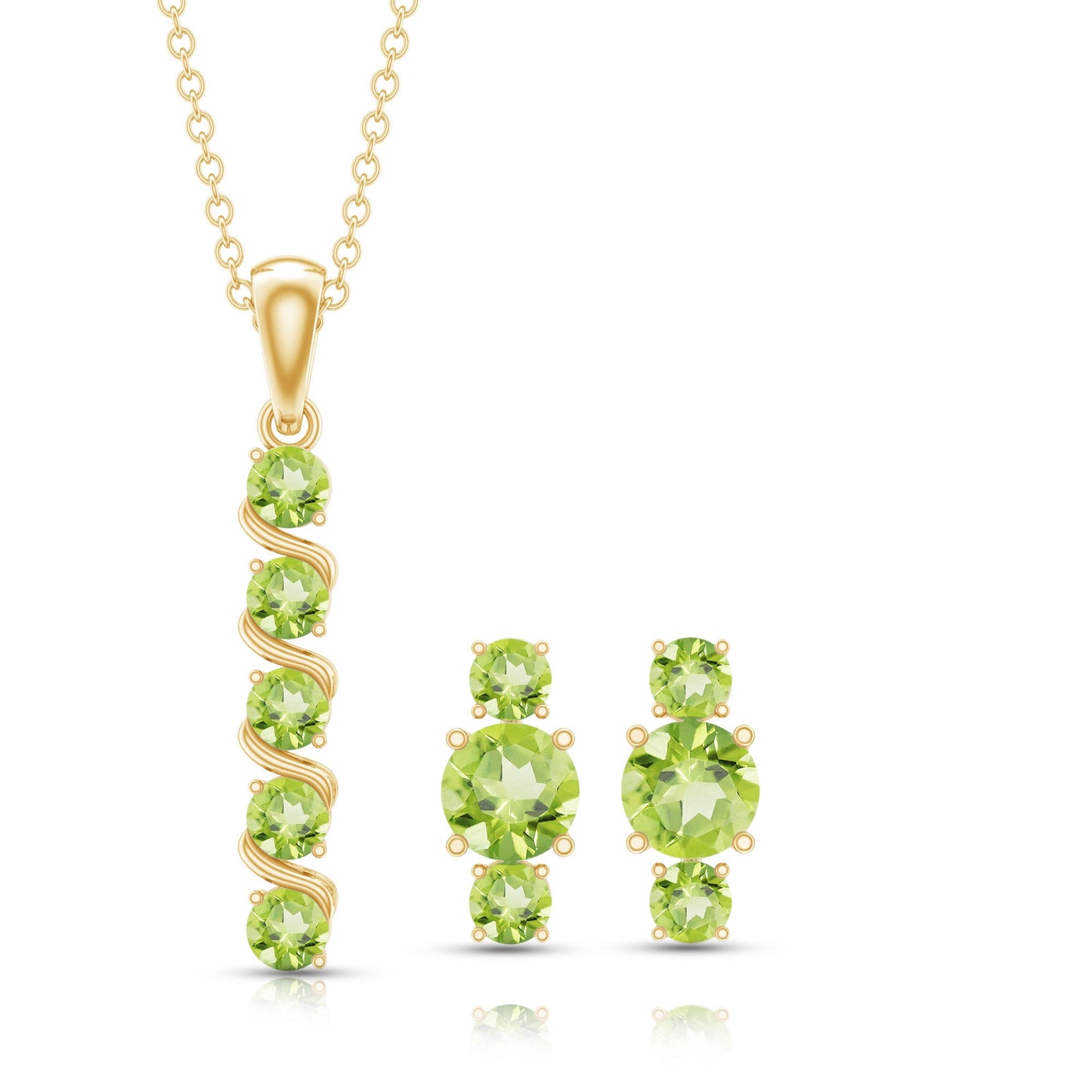 Round Cut Natural Peridot Bar Necklace and Earrings Set