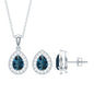 London Blue Topaz Teardrop Pendant and Earrings Set with Diamond Halo