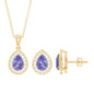 Certified Tanzanite Teardrop Jewelry Set with Moissanite Halo