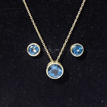 Round London Blue Topaz Solitaire Jewelry Set in Bezel Setting