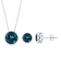 Round London Blue Topaz Solitaire Jewelry Set in Bezel Setting