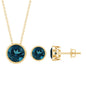 Round London Blue Topaz Solitaire Jewelry Set in Bezel Setting
