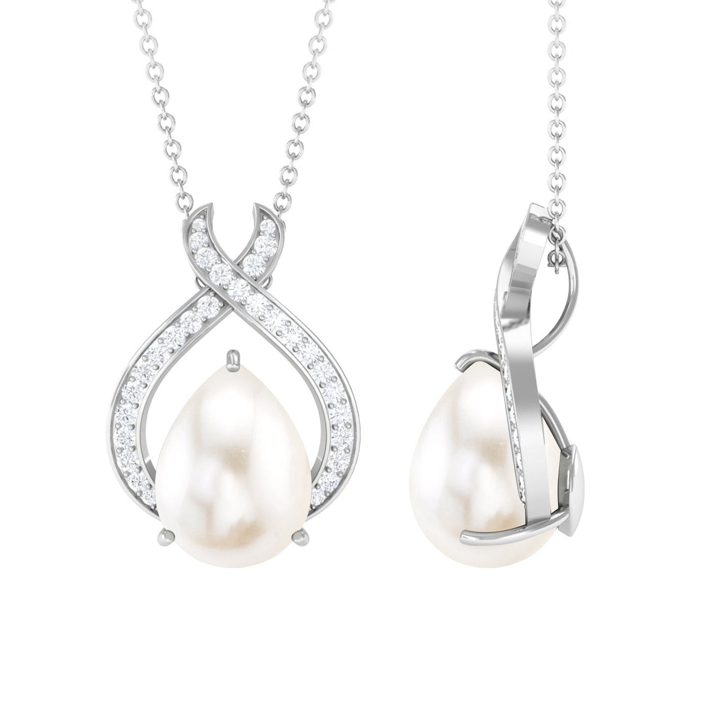 6 Carat Freshwater Pearl Teardrop Statement Necklace with Diamond