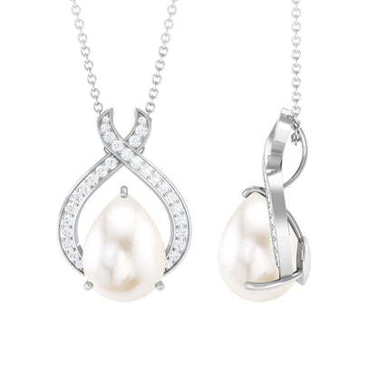 6 Carat Freshwater Pearl Teardrop Statement Necklace with Diamond