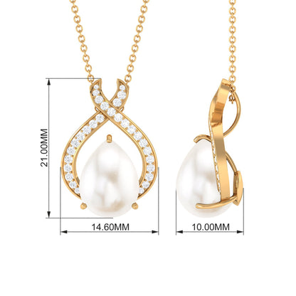 6 Carat Freshwater Pearl Teardrop Statement Necklace with Diamond