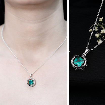 2.4 Carat Lab Created Emerald Princess Cut Pendant with Diamond