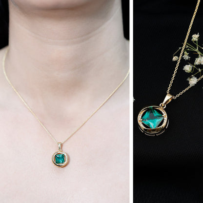 2.4 Carat Lab Created Emerald Princess Cut Pendant with Diamond