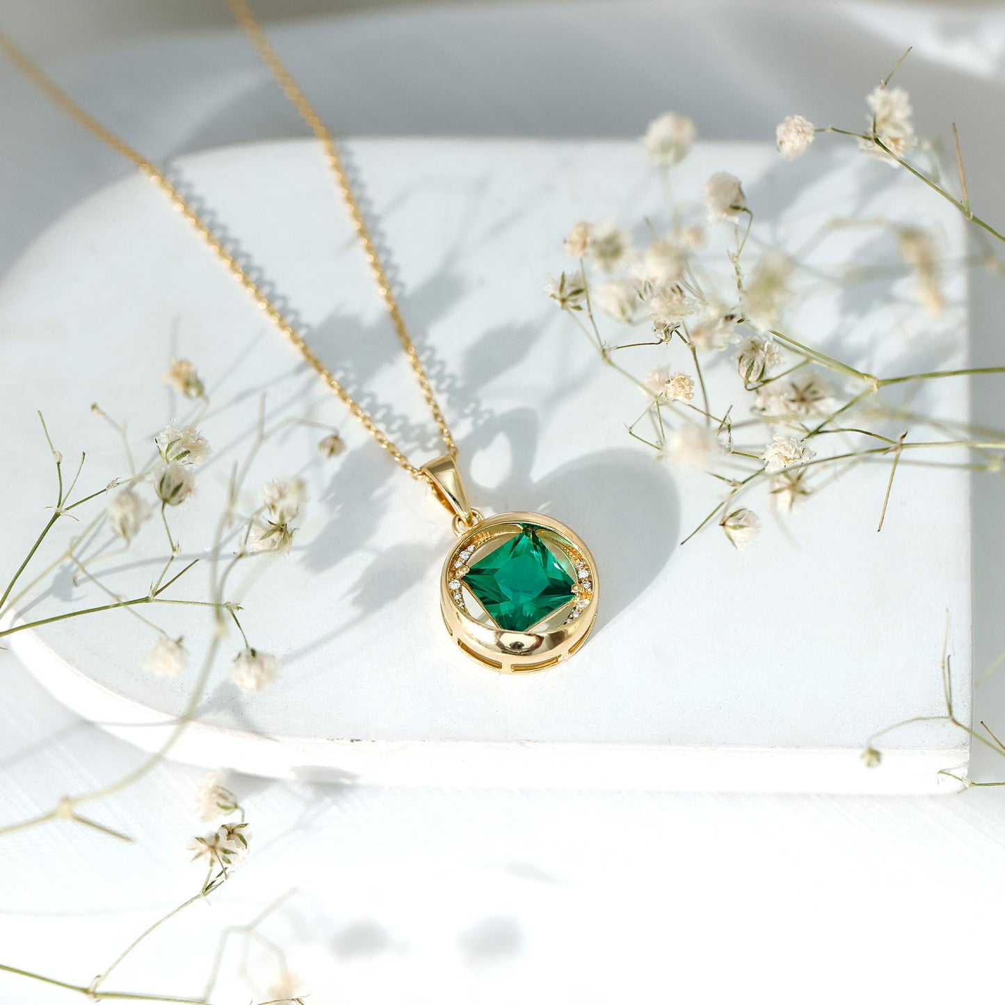 2.4 Carat Lab Created Emerald Princess Cut Pendant with Diamond