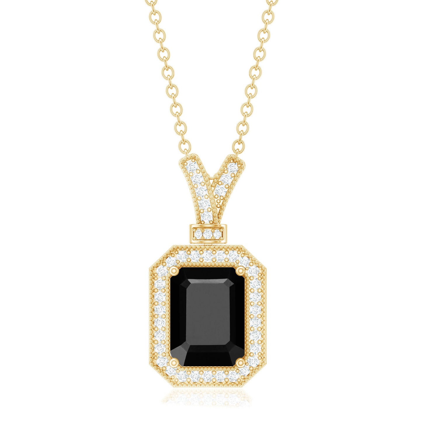 1.68 Carat Emerald Cut Lab Grown Black and White Diamond Vintage Necklace