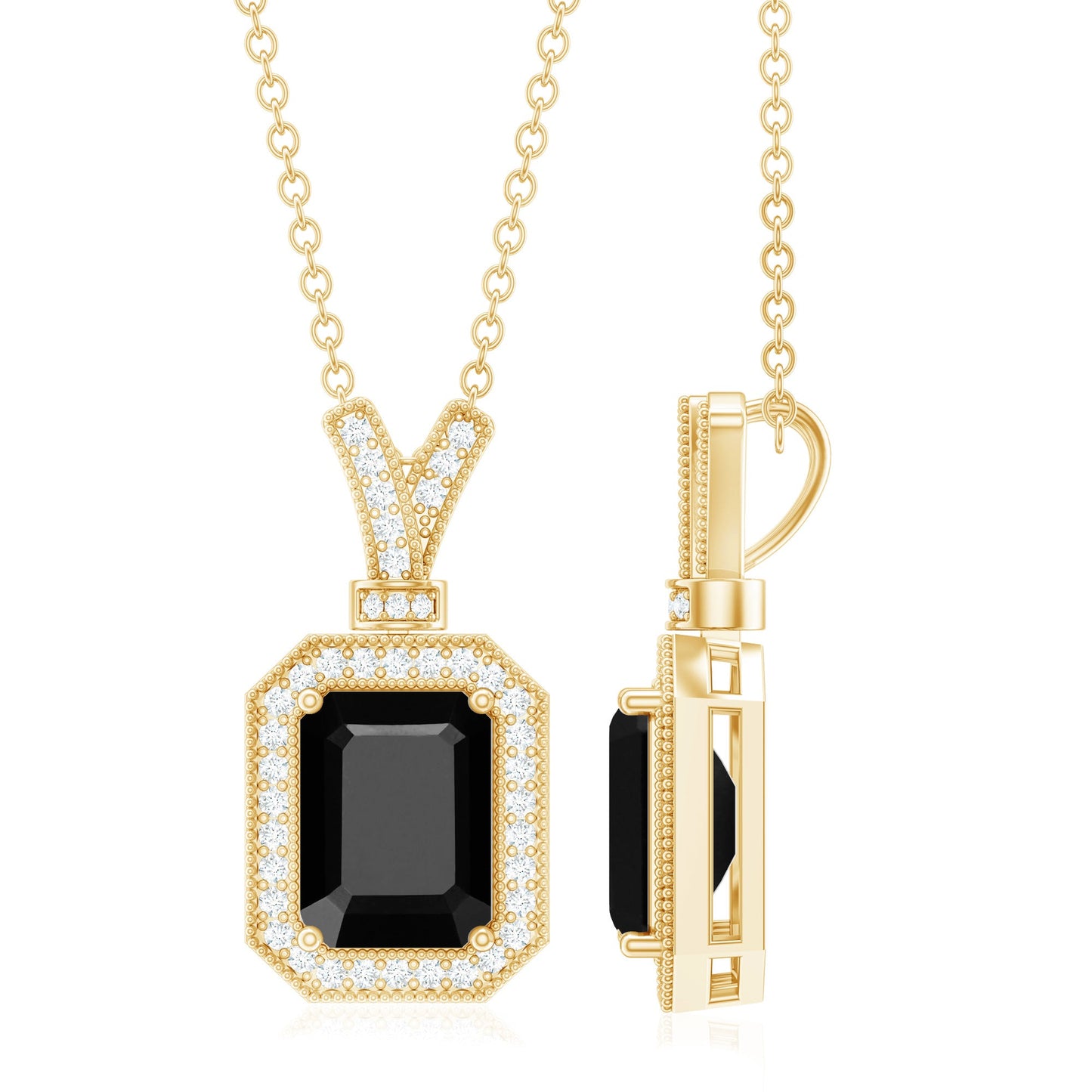 1.68 Carat Emerald Cut Lab Grown Black and White Diamond Vintage Necklace