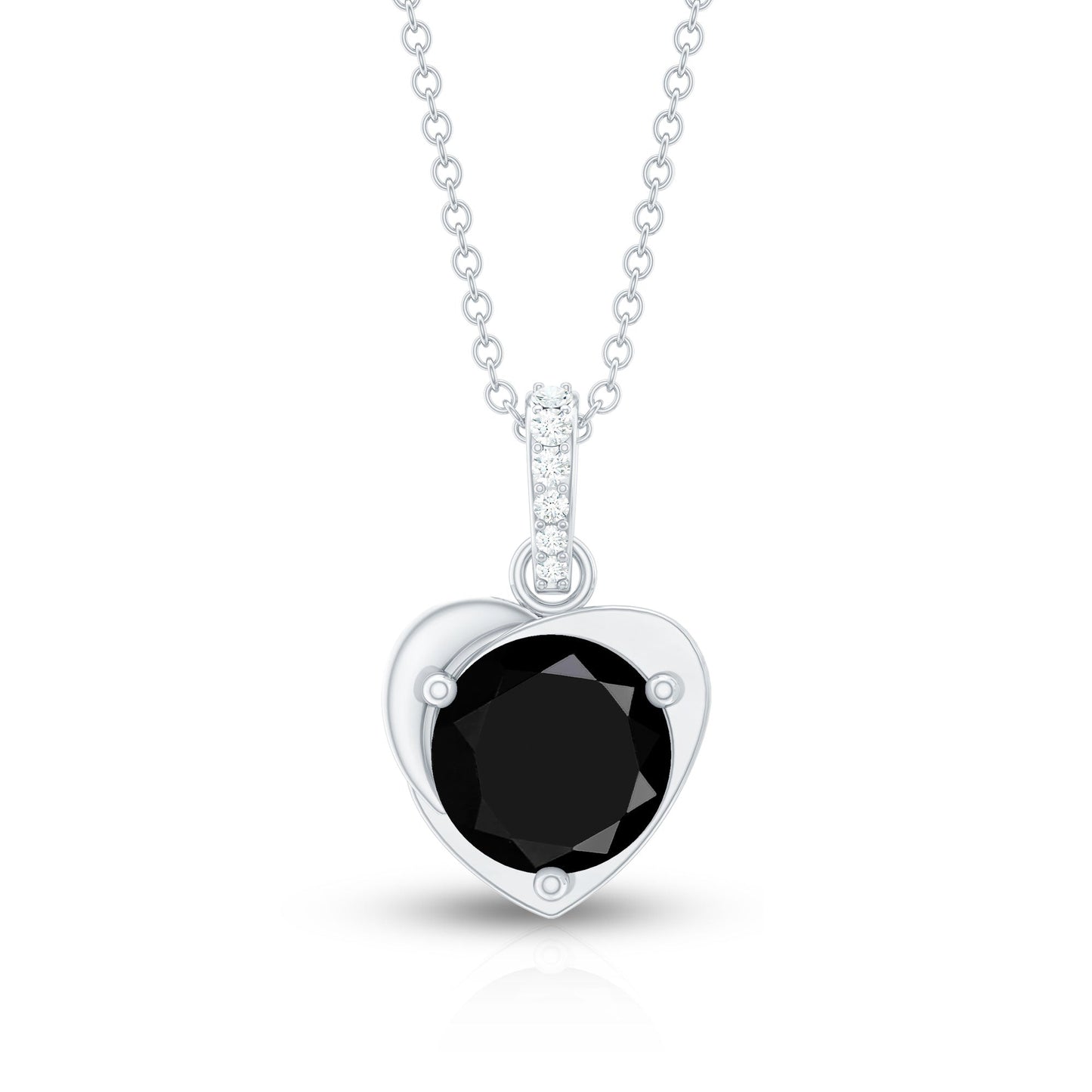 2 Carat Round Lab Created Black and White Diamond Solitaire Heart Necklace