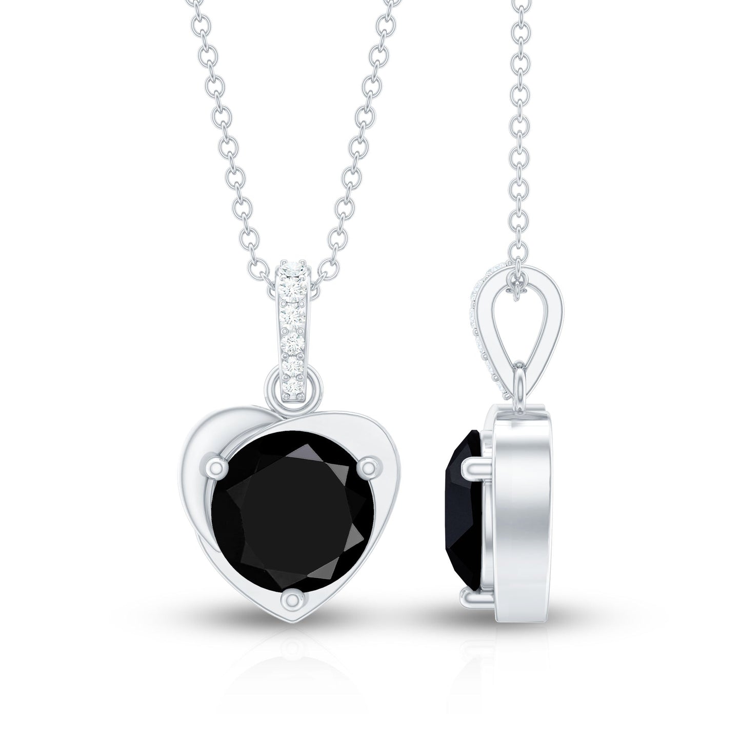 2 Carat Round Lab Created Black and White Diamond Solitaire Heart Necklace