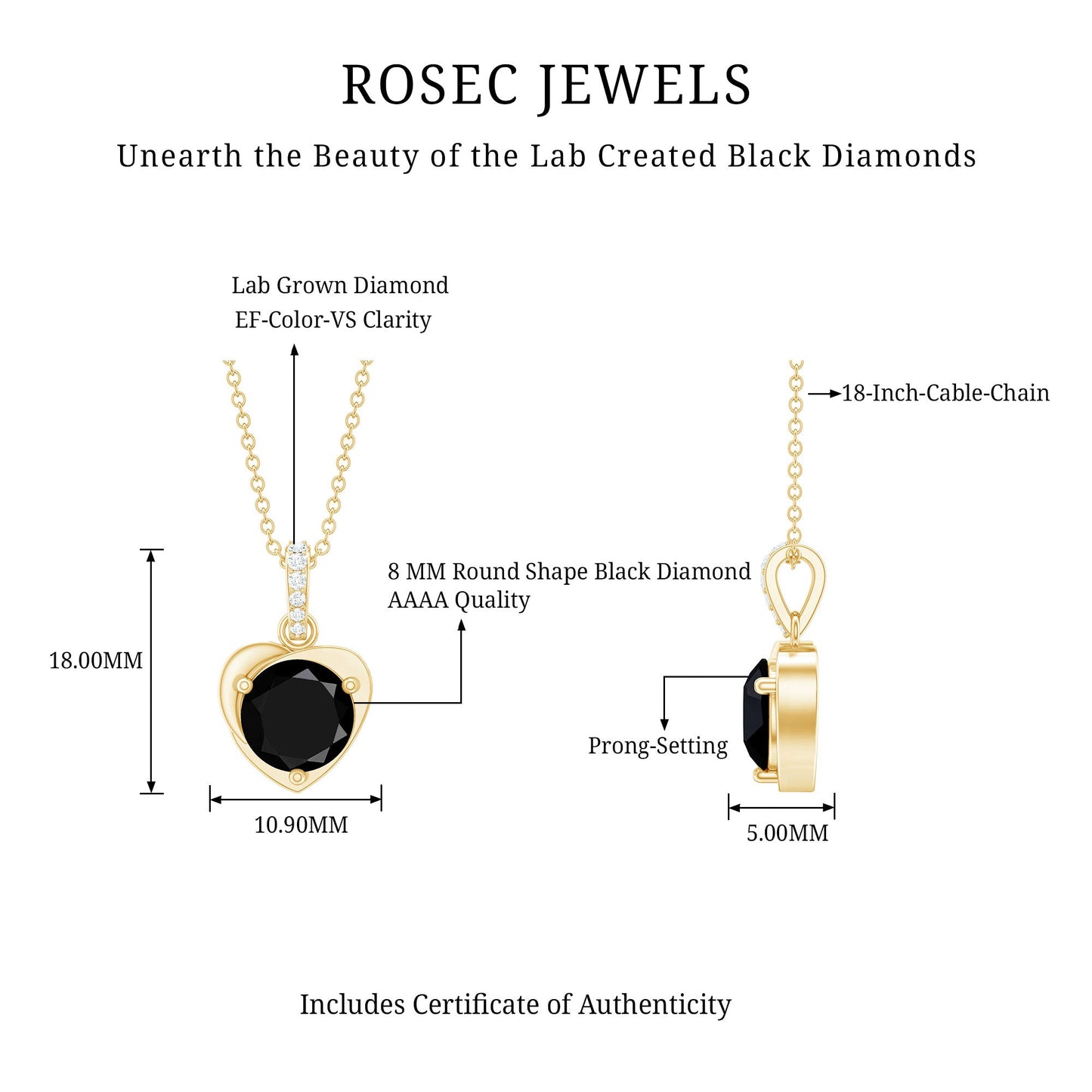 2 Carat Round Lab Created Black and White Diamond Solitaire Heart Necklace