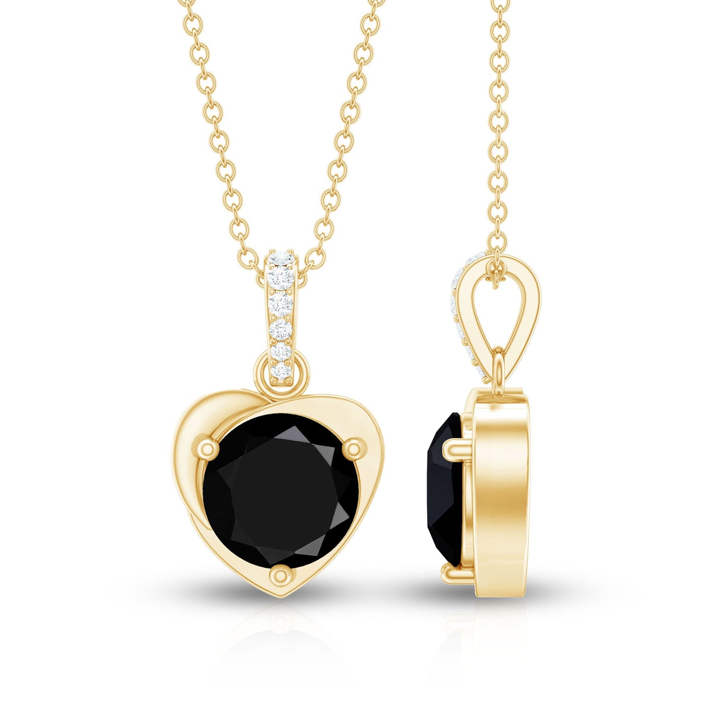 2 Carat Round Lab Created Black and White Diamond Solitaire Heart Necklace