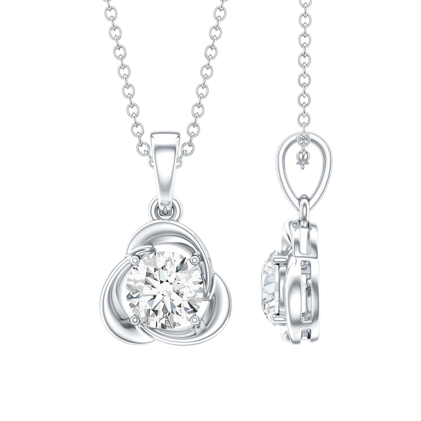 Round Shape Lab Grown Diamond Solitaire Flower Pendant