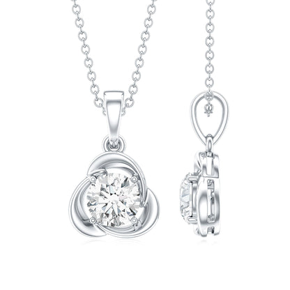 Round Shape Lab Grown Diamond Solitaire Flower Pendant