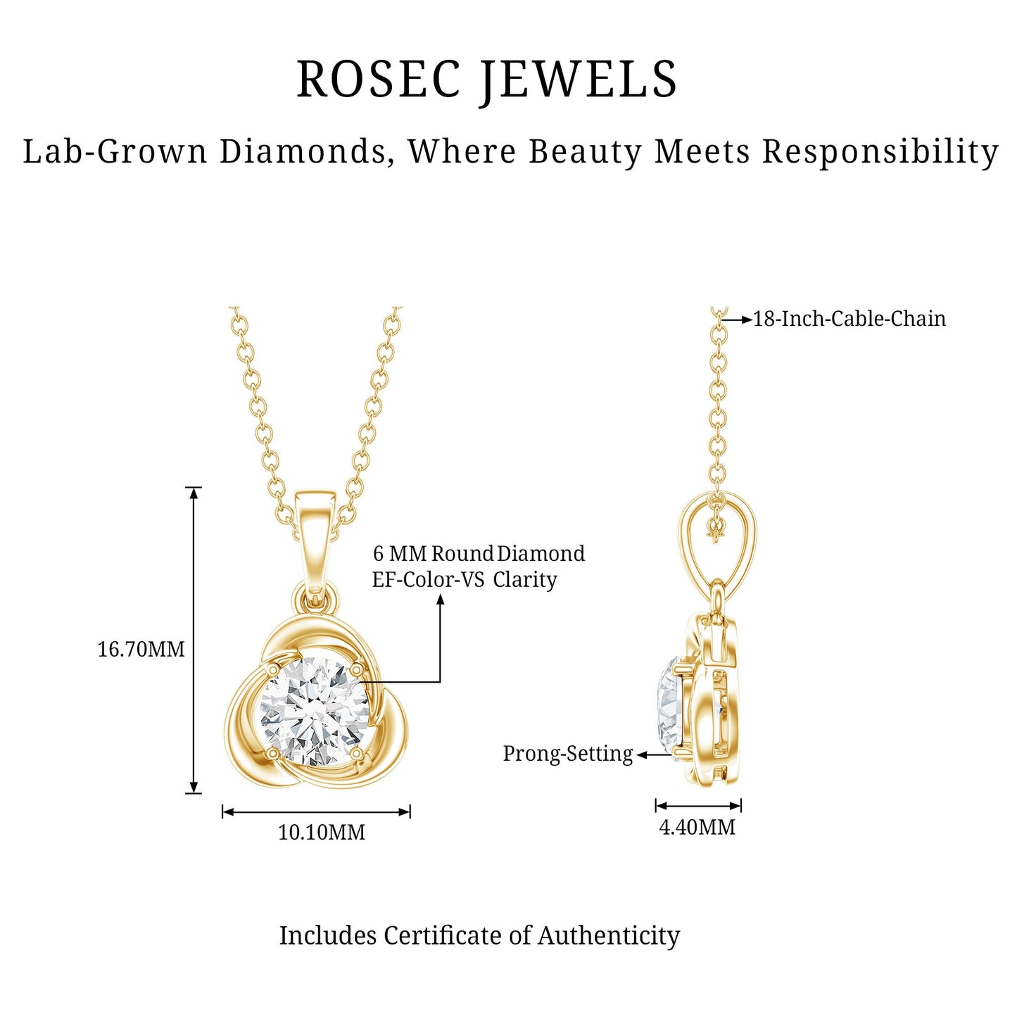 Round Shape Lab Grown Diamond Solitaire Flower Pendant