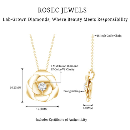 Certified Lab Grown Diamond Rose Pendant Necklace