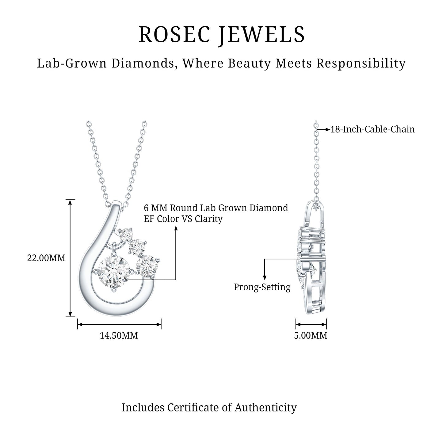 Certified Lab Grown Diamond Minimal Pendant Necklace