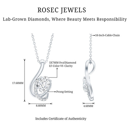 Certified Oval Shape Lab Grown Diamond Designer Necklace