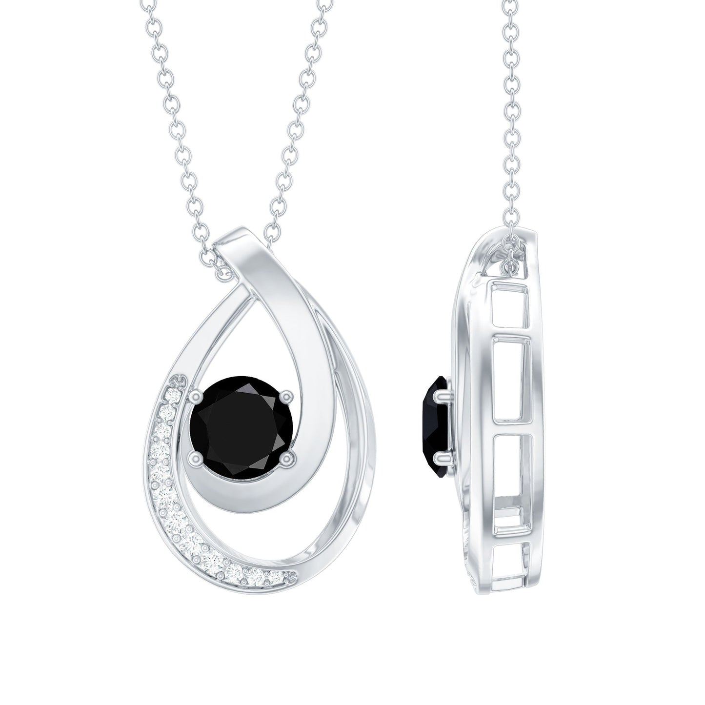 Certified Lab Grown Black and White Diamond Teardrop Necklace