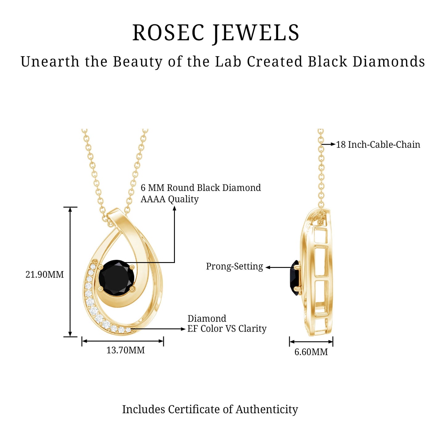 Certified Lab Grown Black and White Diamond Teardrop Necklace