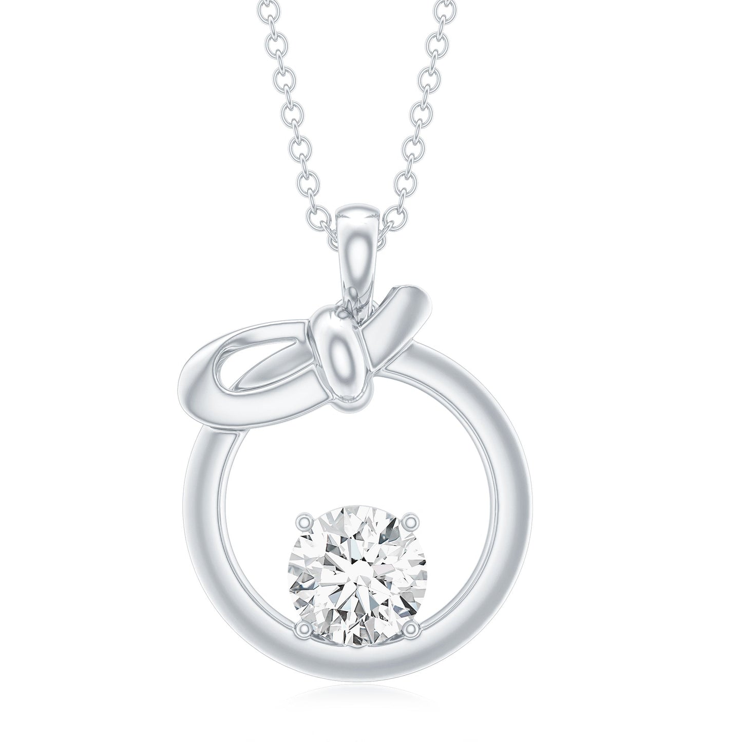 Round Lab Grown Diamond Open Circle Necklace with Bow